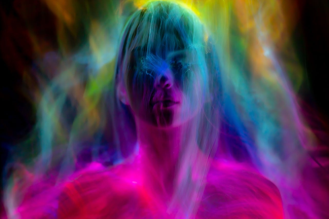 A vibrant abstract image of a woman